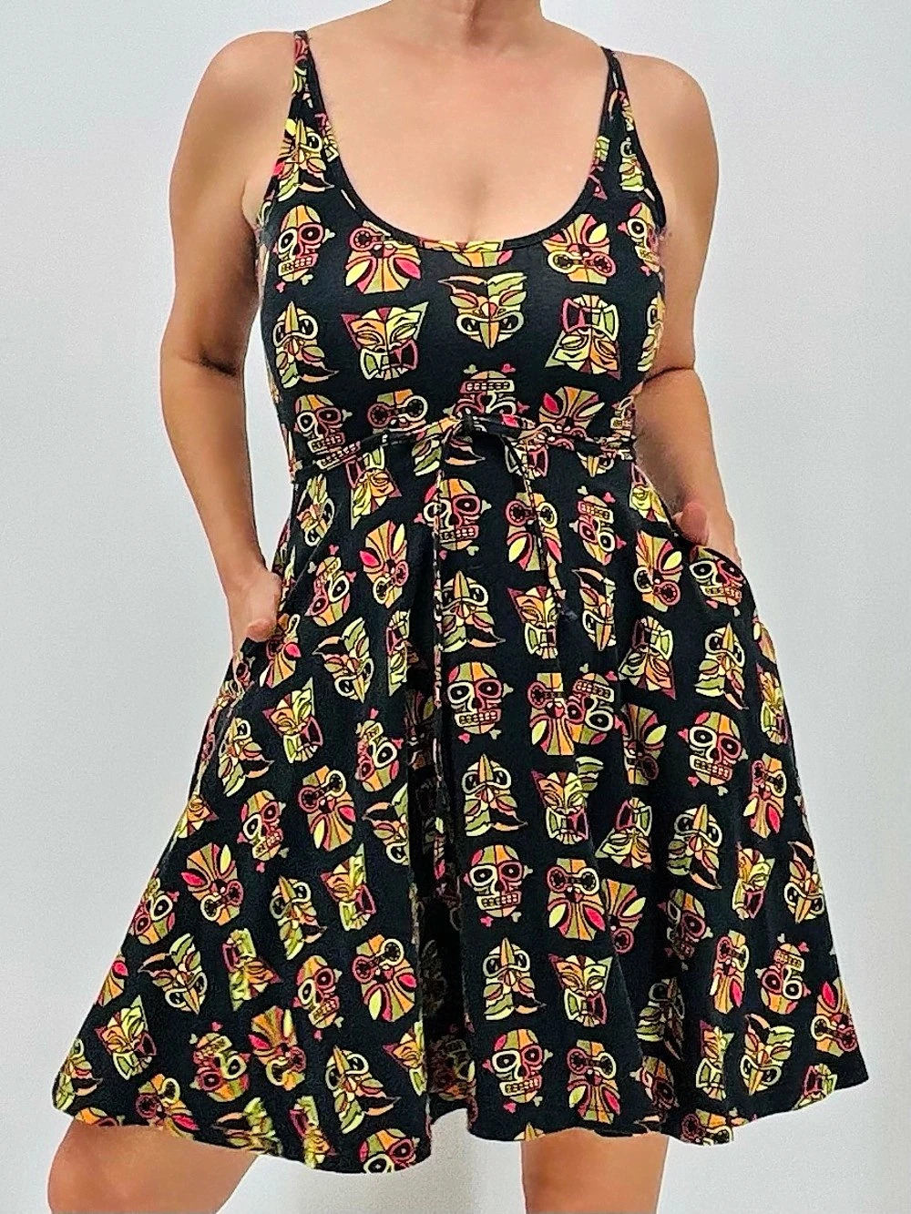 Sourpuss Goth Punk Tiny Tiki Hawaiian Luau Skater Mini Dress